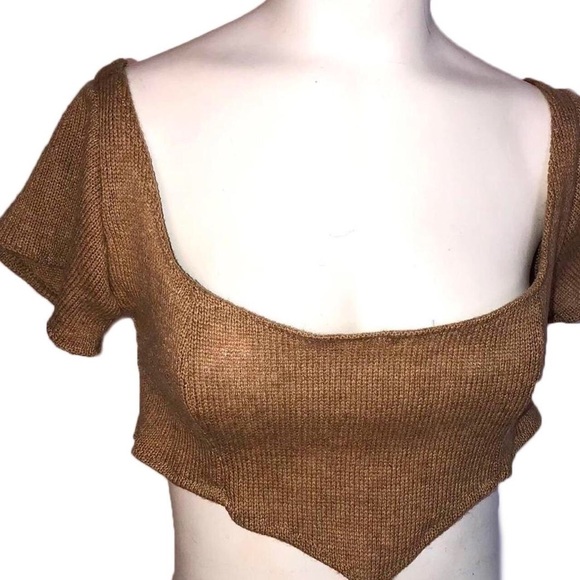 Neutral Tan Knit Corset Crop - Picture 4 of 4